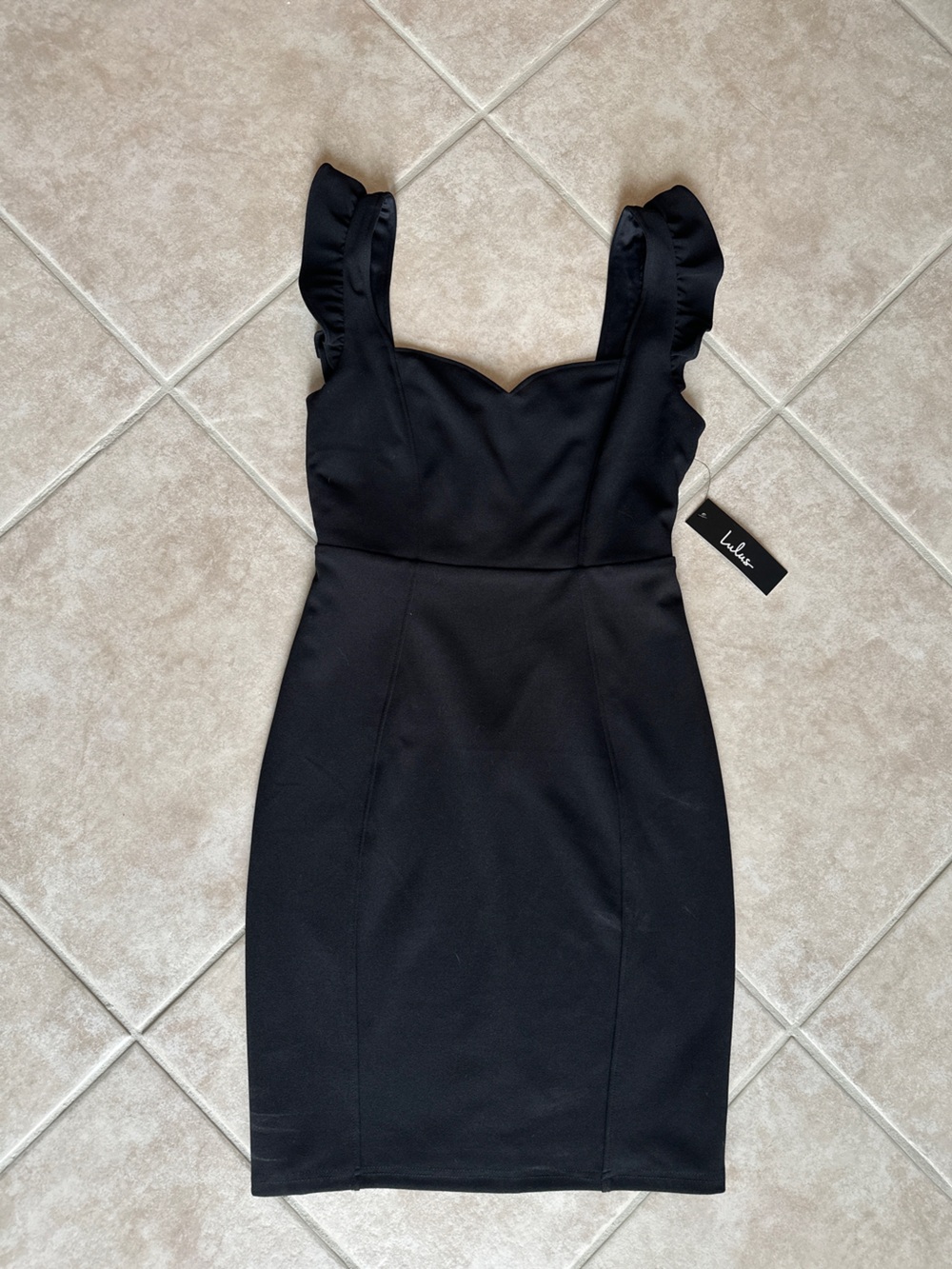 Lulu's Black Ruffle Midi Sheath Dress